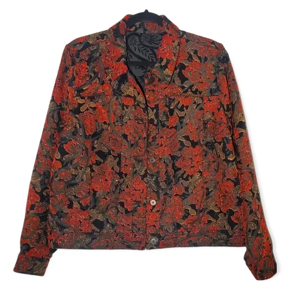 Coldwater Creek Reversible Floral Button Up Jacket Blazer Medium