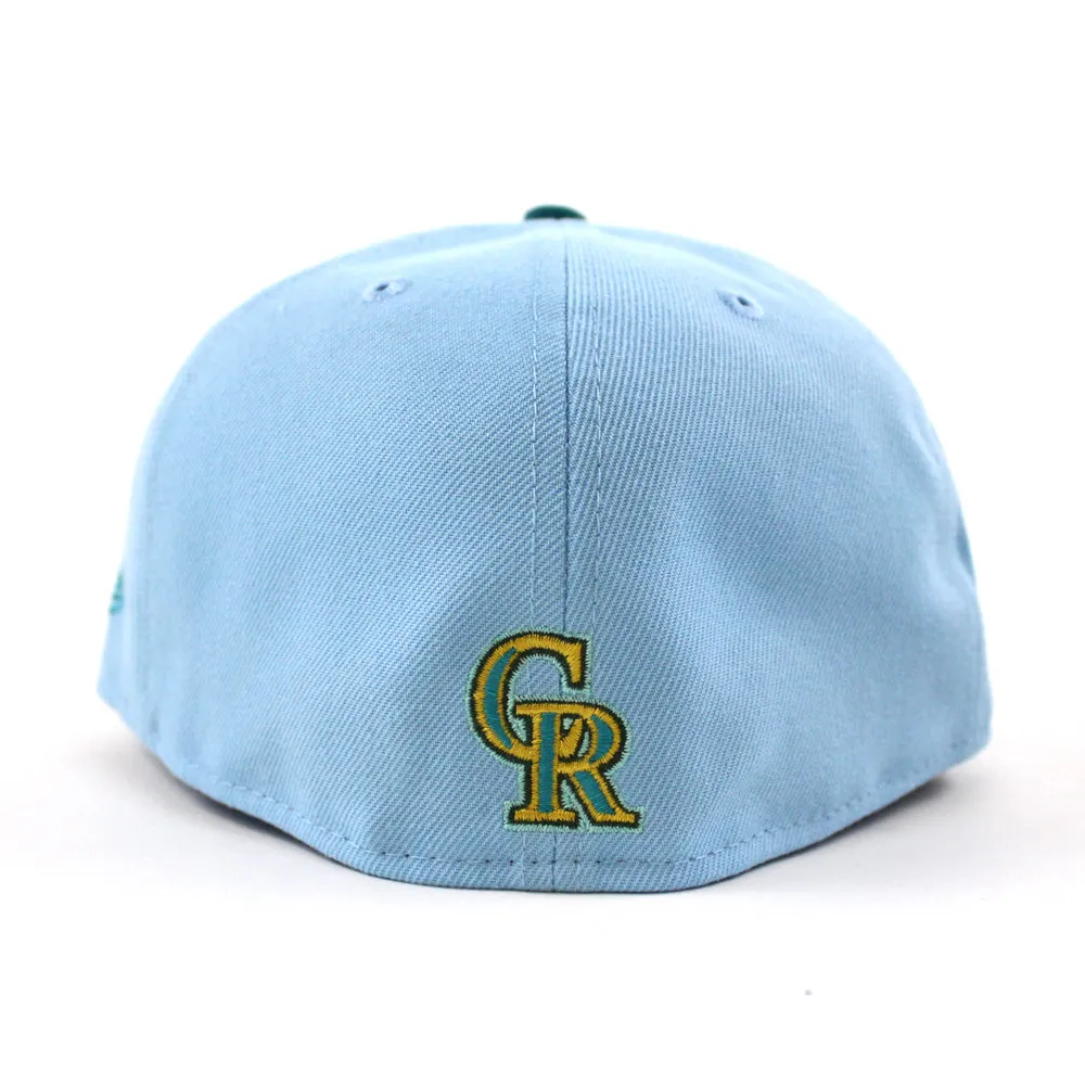 Colorado Rockies 10 Years Patch  New Era 59Fifty Fitted Hat (GITD  DOSCIENTOS BLUE AQUA Fight Orange Under Brim)
