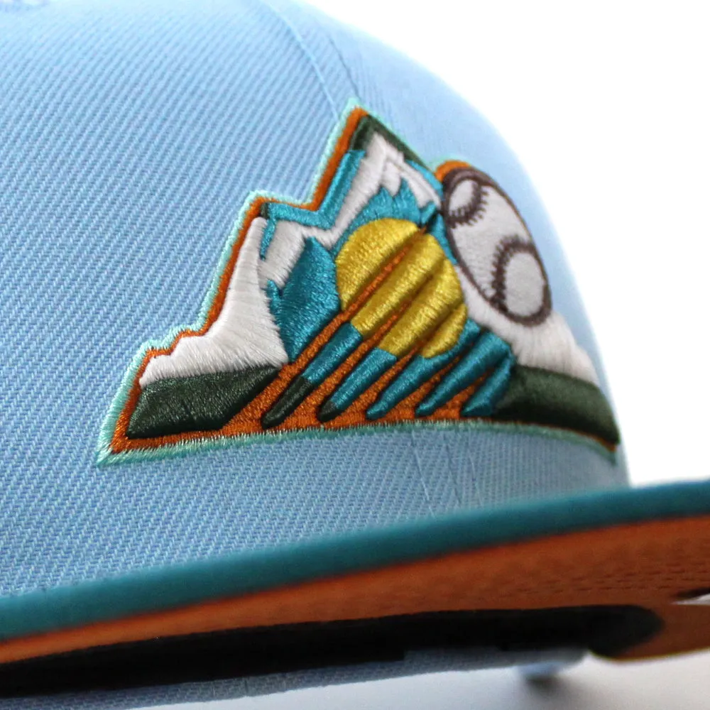Colorado Rockies 10 Years Patch  New Era 59Fifty Fitted Hat (GITD  DOSCIENTOS BLUE AQUA Fight Orange Under Brim)