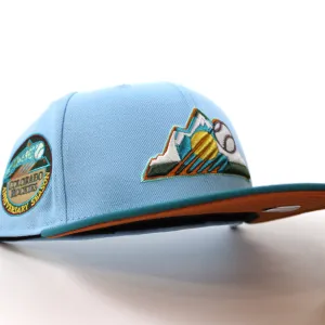Colorado Rockies 10 Years Patch  New Era 59Fifty Fitted Hat (GITD  DOSCIENTOS BLUE AQUA Fight Orange Under Brim)