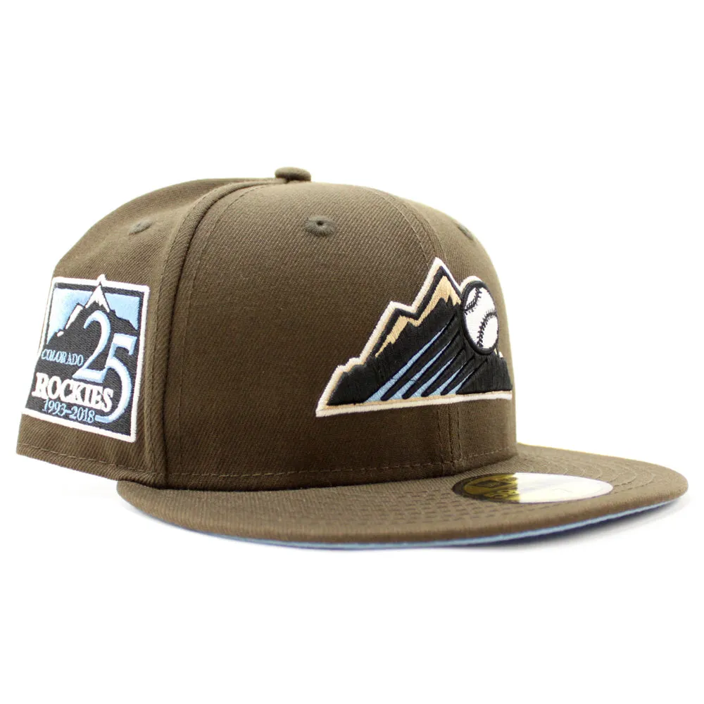 Colorado Rockies 25th Anniversary New Era 59Fifty Fitted Hat (GITD Walnut Sky Blue Under Brim)