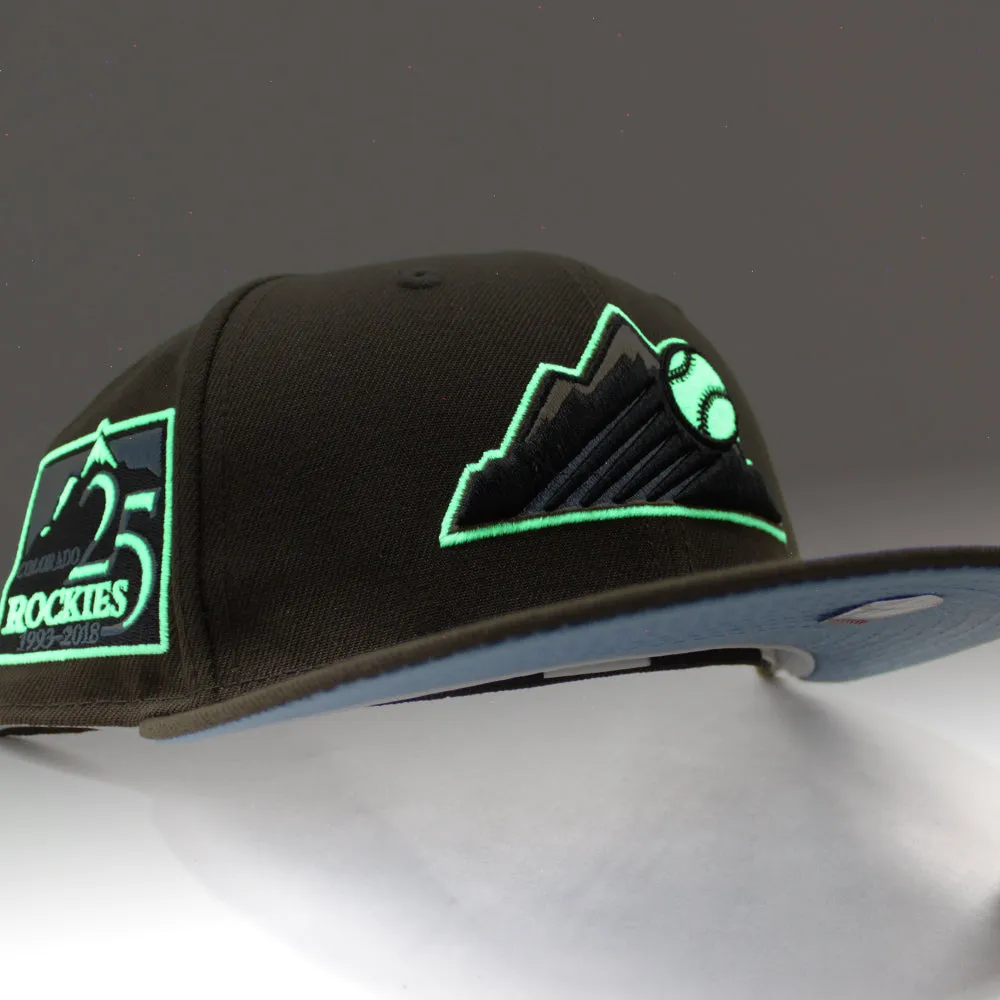 Colorado Rockies 25th Anniversary New Era 59Fifty Fitted Hat (GITD Walnut Sky Blue Under Brim)