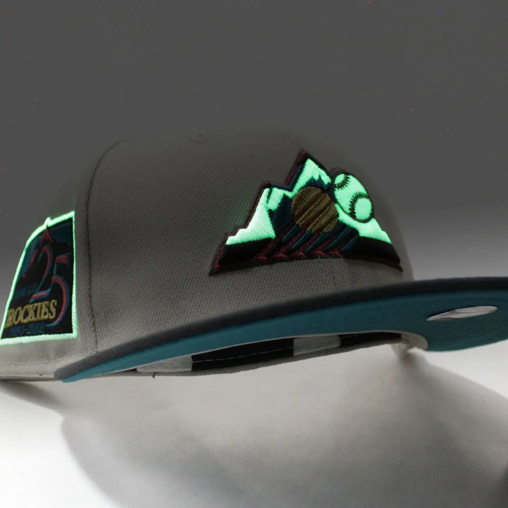 Colorado Rockies 25th Anniversary New Era 59Fifty Fitted Hat (Glow in the Dark Stone Dark Graphite Teal Under Brim)