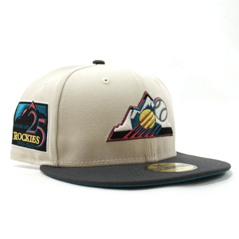 Colorado Rockies 25th Anniversary New Era 59Fifty Fitted Hat (Glow in the Dark Stone Dark Graphite Teal Under Brim)