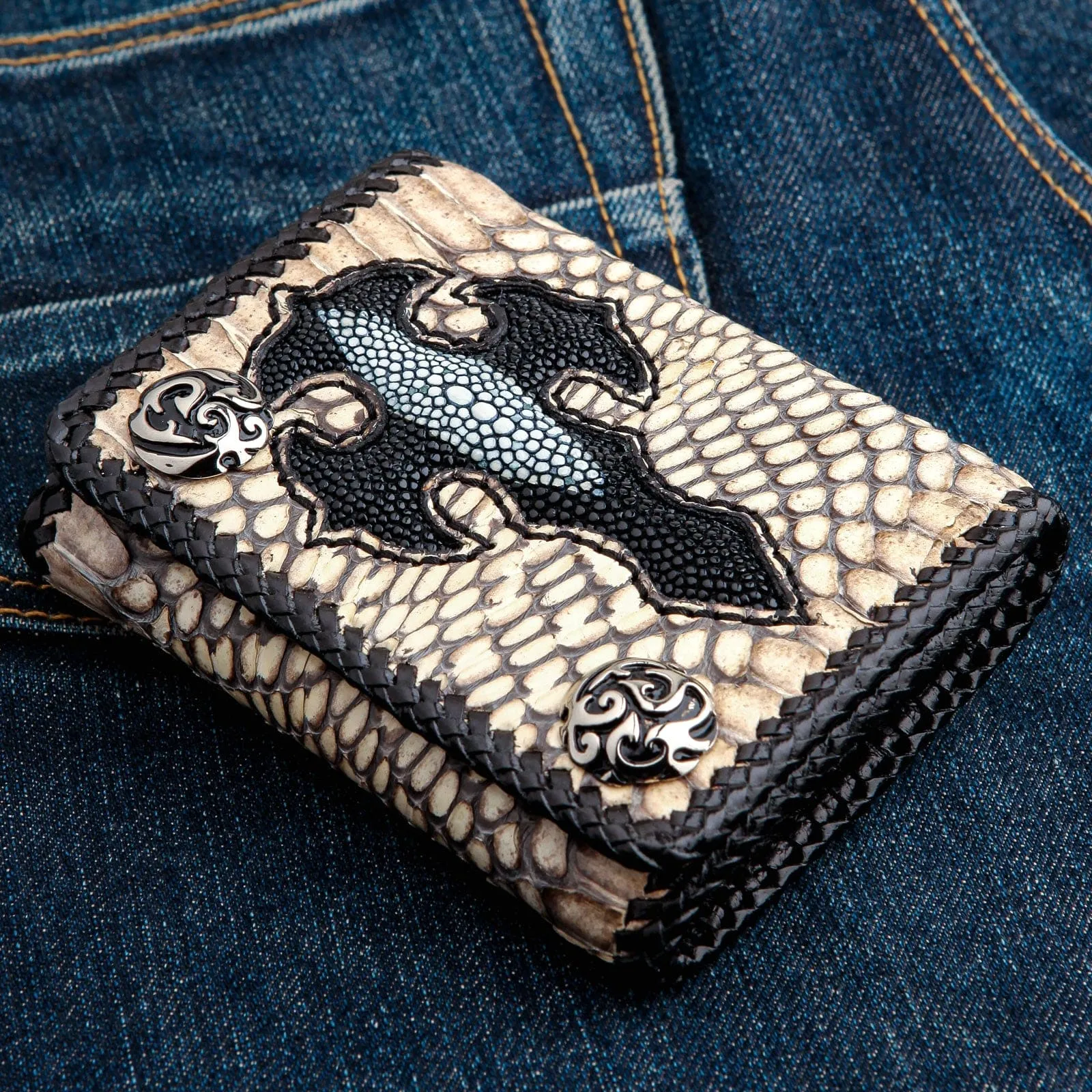 Cross Grey Snake Skin Leather Biker Wallet