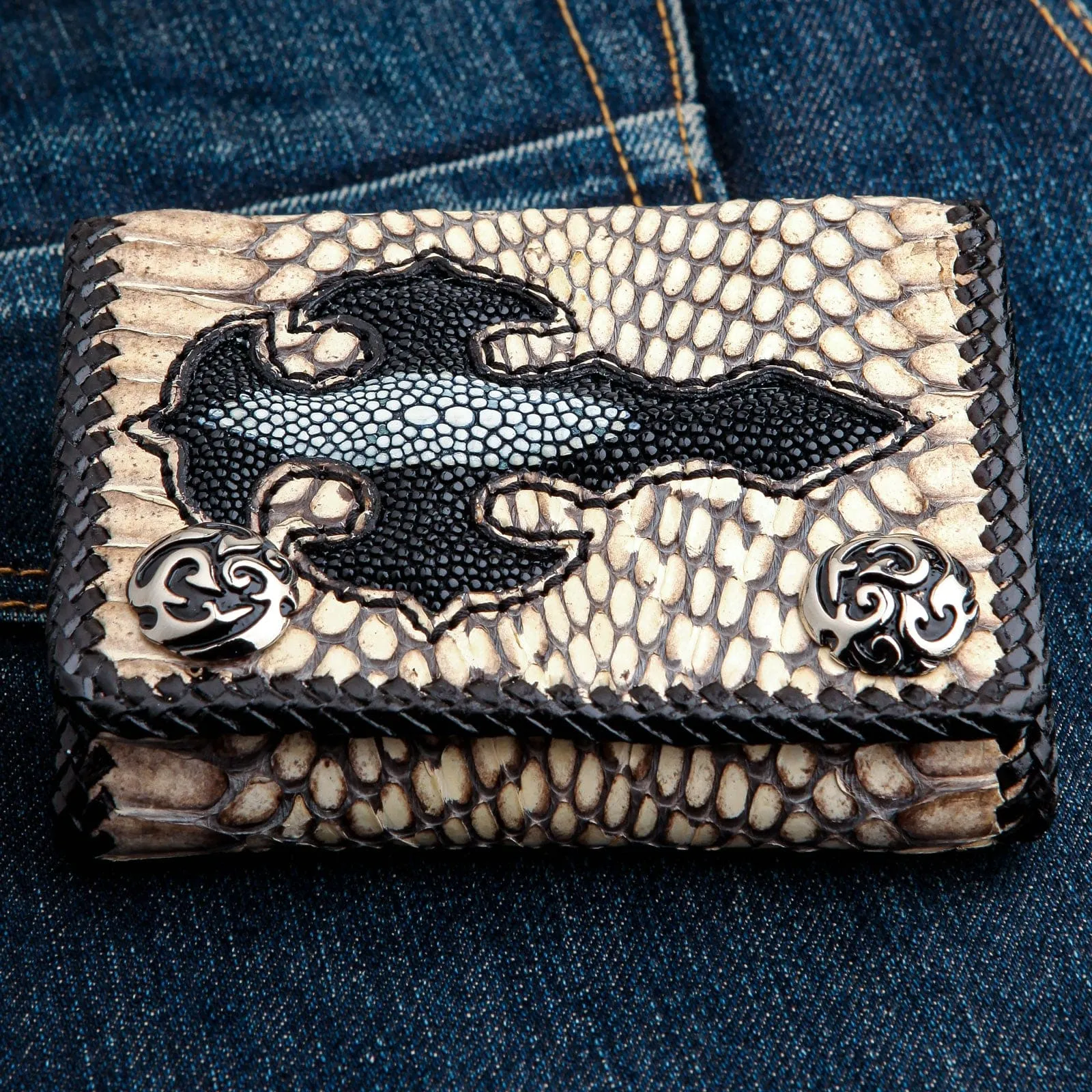 Cross Grey Snake Skin Leather Biker Wallet