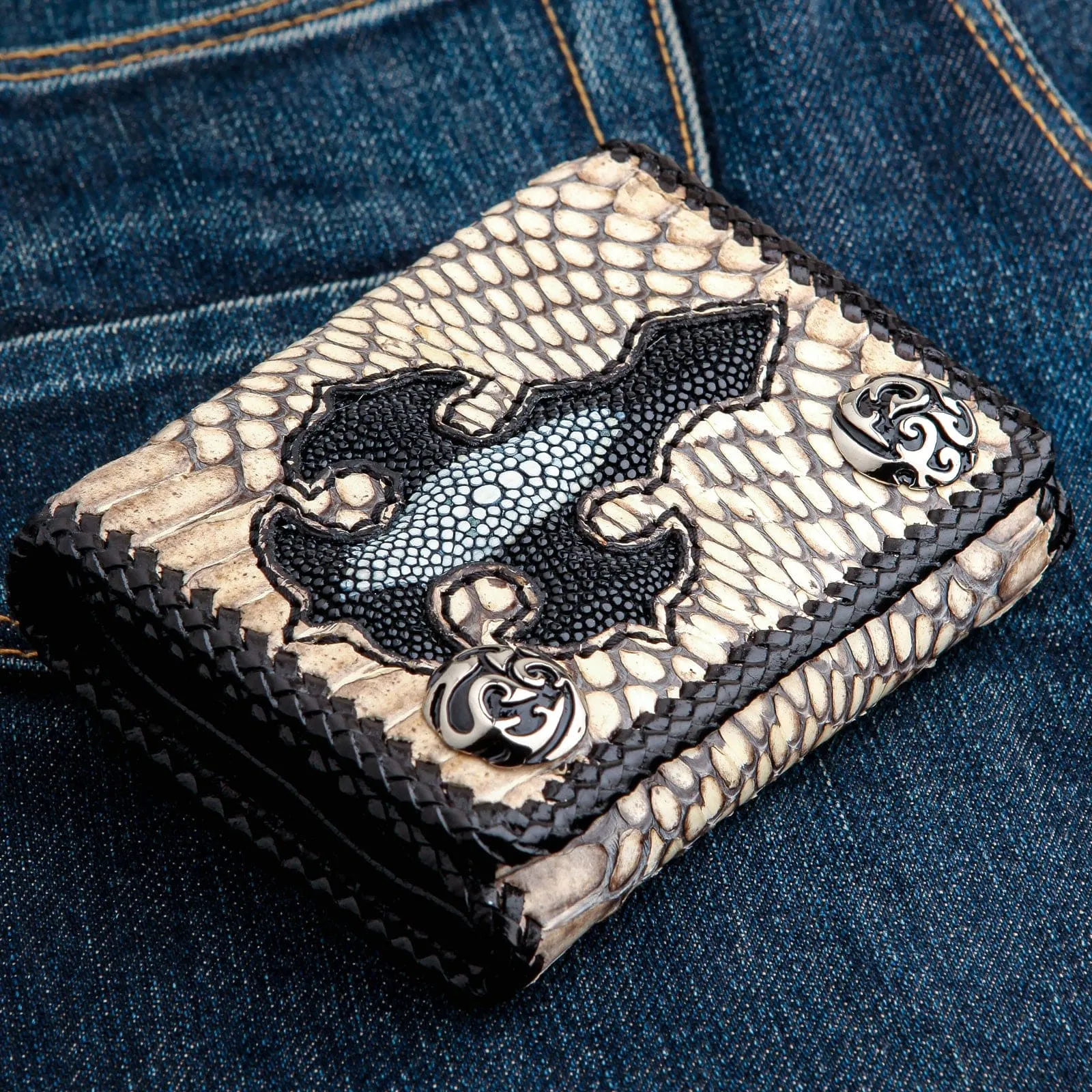 Cross Grey Snake Skin Leather Biker Wallet