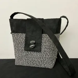 Crossbody Bag Black & White w Vintage Coat Buttons