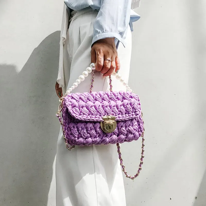 Cute Blue Crochet Small Handbag Crossbody Purse Crochet Shoulder Bag for Girl Cute Crochet Purses