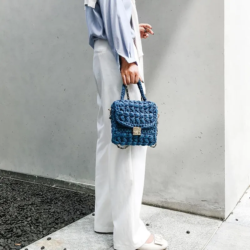 Cute Blue Crochet Small Handbag Crossbody Purse Crochet Shoulder Bag for Girl Cute Crochet Purses
