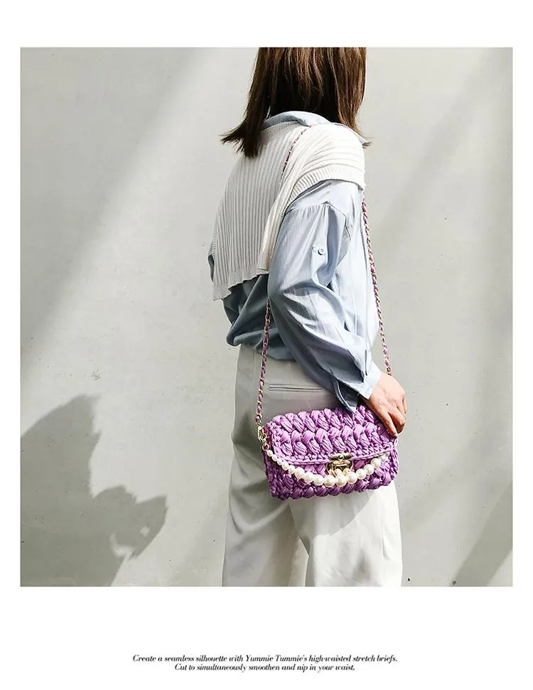 Cute Blue Crochet Small Handbag Crossbody Purse Crochet Shoulder Bag for Girl Cute Crochet Purses