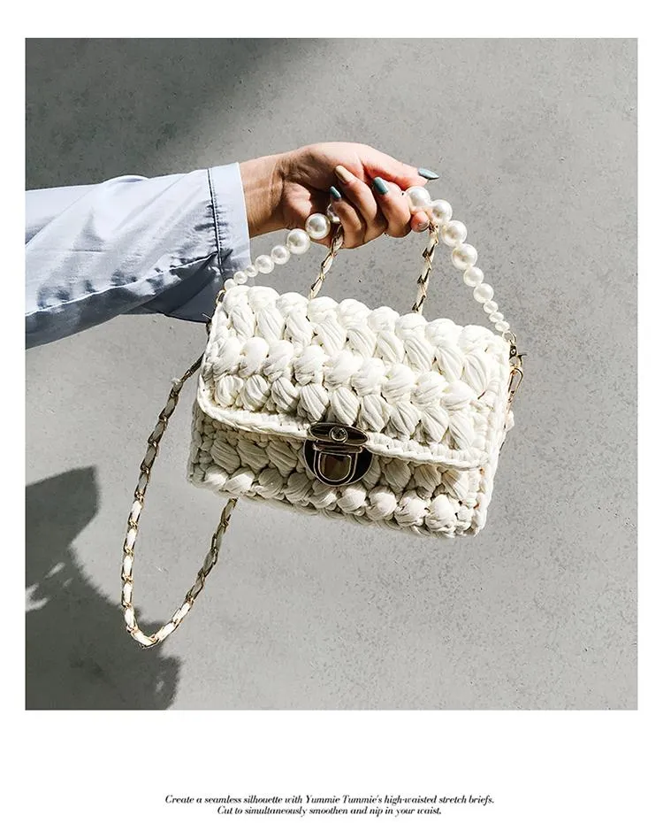 Cute Blue Crochet Small Handbag Crossbody Purse Crochet Shoulder Bag for Girl Cute Crochet Purses
