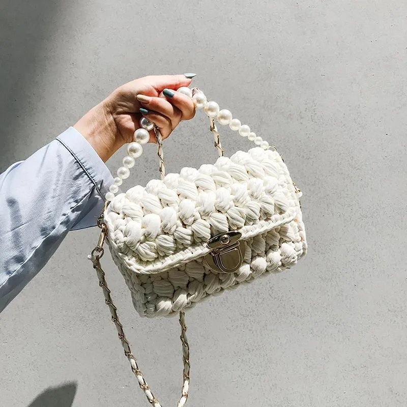 Cute Blue Crochet Small Handbag Crossbody Purse Crochet Shoulder Bag for Girl Cute Crochet Purses