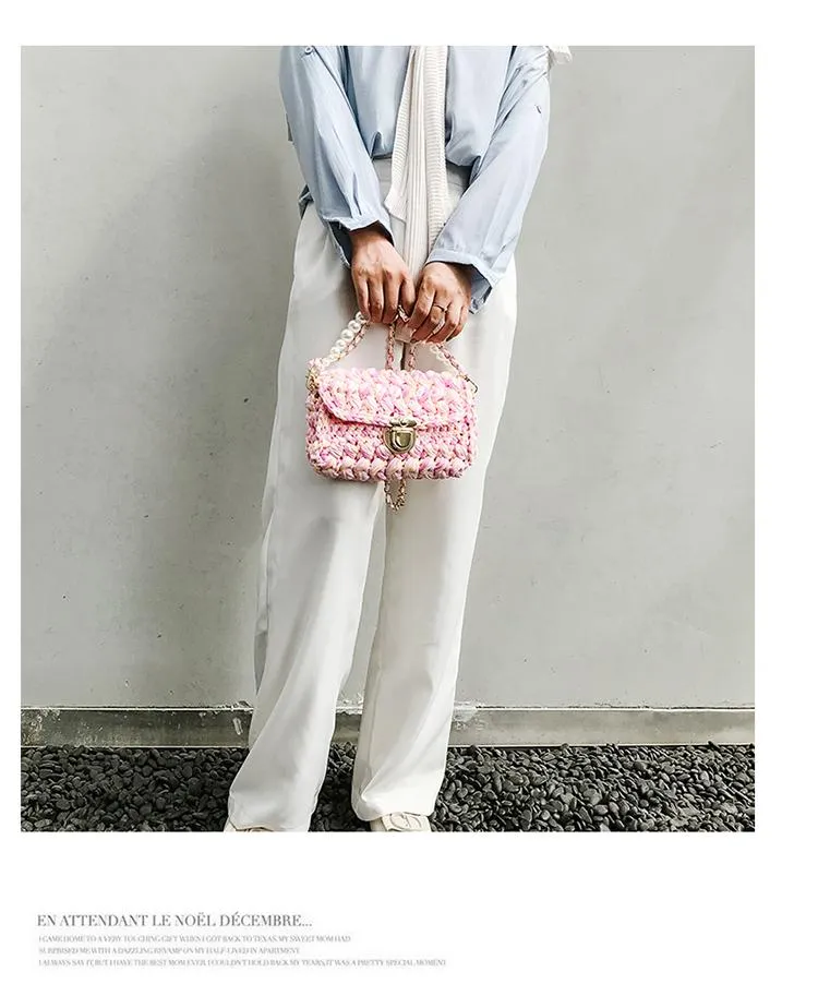 Cute Blue Crochet Small Handbag Crossbody Purse Crochet Shoulder Bag for Girl Cute Crochet Purses