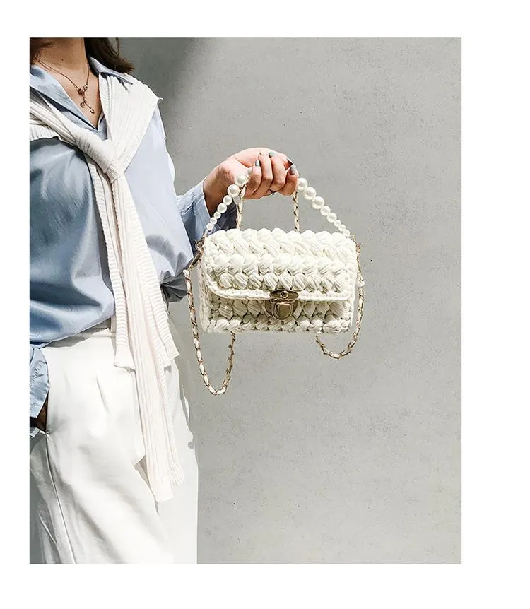 Cute Blue Crochet Small Handbag Crossbody Purse Crochet Shoulder Bag for Girl Cute Crochet Purses