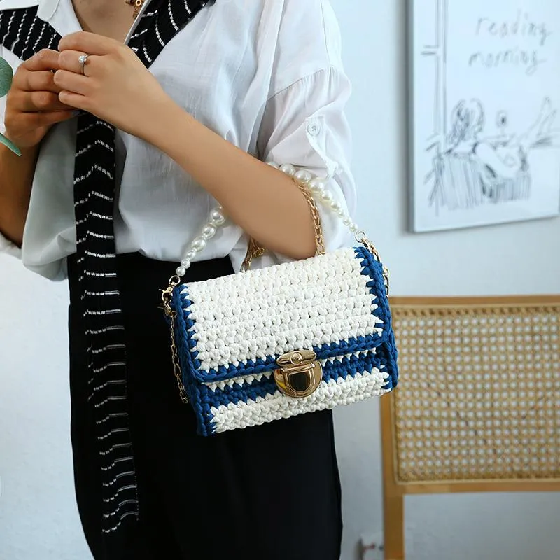 Cute Blue Crochet Small Handbag Crossbody Purse Crochet Shoulder Bag for Girl Cute Crochet Purses