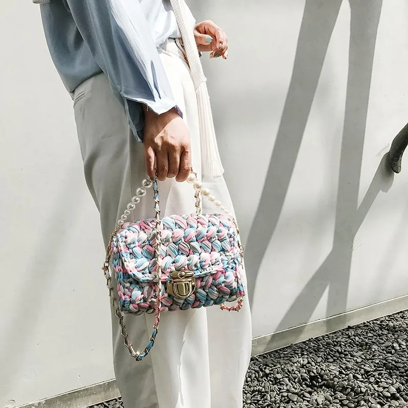 Cute Blue Crochet Small Handbag Crossbody Purse Crochet Shoulder Bag for Girl Cute Crochet Purses