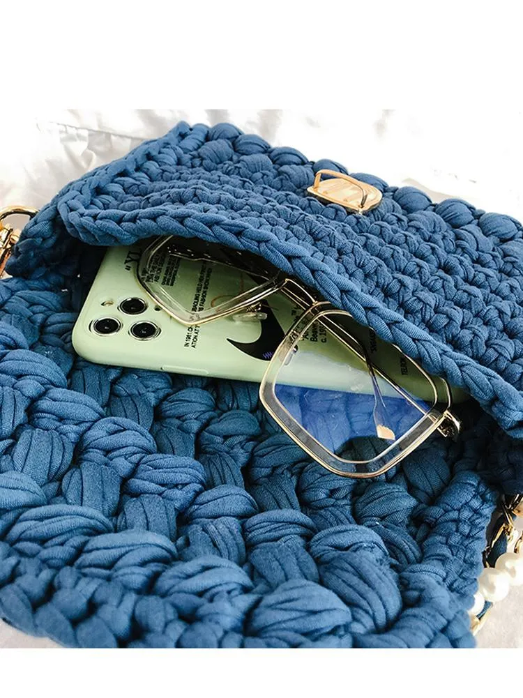 Cute Blue Crochet Small Handbag Crossbody Purse Crochet Shoulder Bag for Girl Cute Crochet Purses