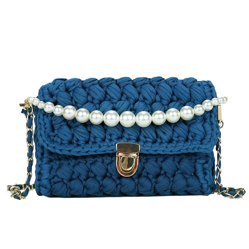Cute Blue Crochet Small Handbag Crossbody Purse Crochet Shoulder Bag for Girl Cute Crochet Purses