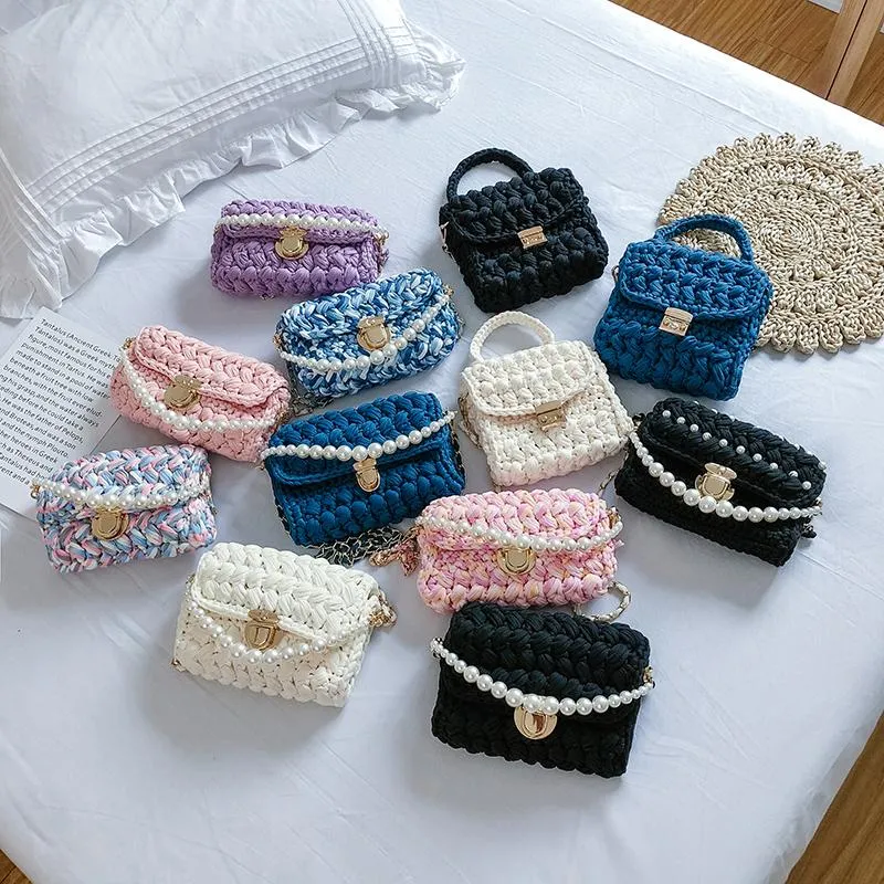 Cute Blue Crochet Small Handbag Crossbody Purse Crochet Shoulder Bag for Girl Cute Crochet Purses