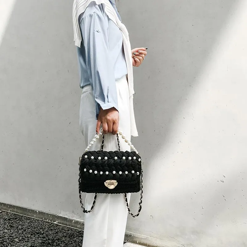 Cute Blue Crochet Small Handbag Crossbody Purse Crochet Shoulder Bag for Girl Cute Crochet Purses