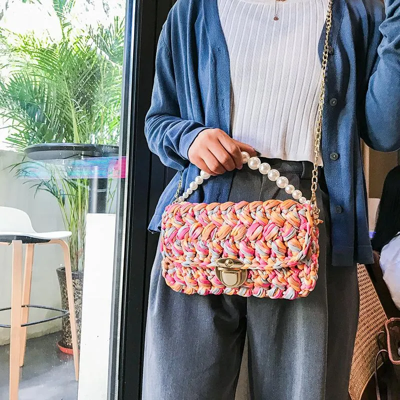 Cute Blue Crochet Small Handbag Crossbody Purse Crochet Shoulder Bag for Girl Cute Crochet Purses