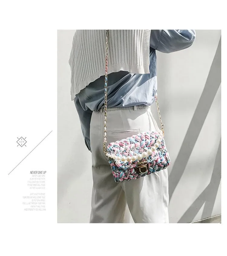 Cute Blue Crochet Small Handbag Crossbody Purse Crochet Shoulder Bag for Girl Cute Crochet Purses