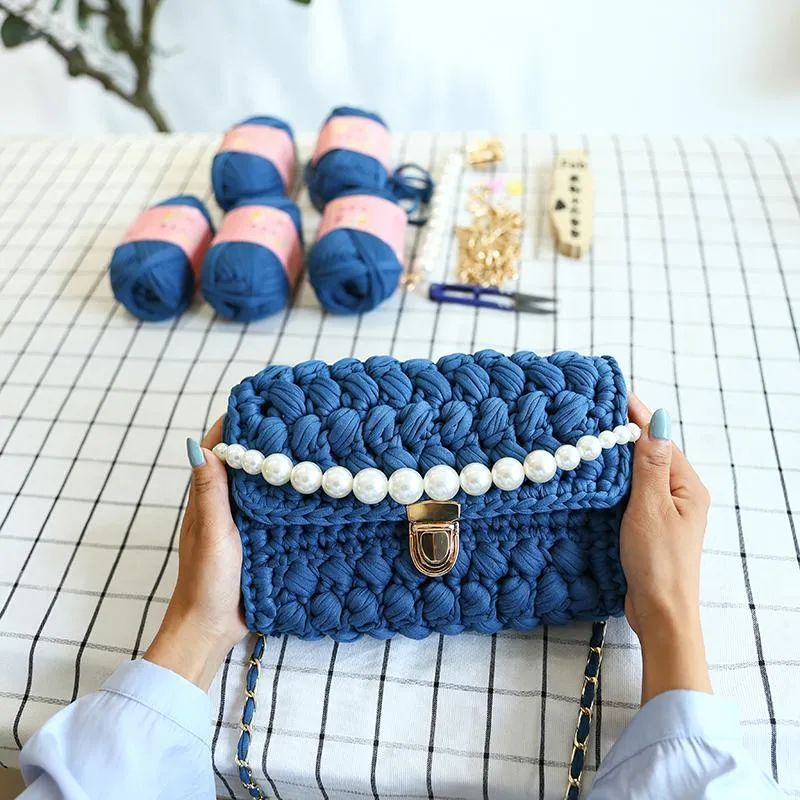 Cute Blue Crochet Small Handbag Crossbody Purse Crochet Shoulder Bag for Girl Cute Crochet Purses