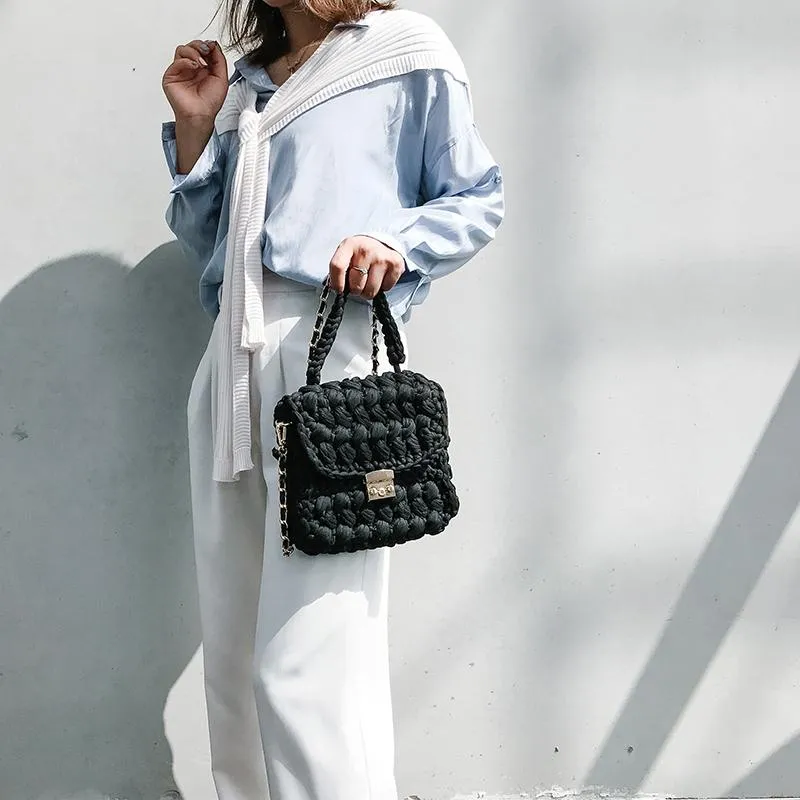 Cute Blue Crochet Small Handbag Crossbody Purse Crochet Shoulder Bag for Girl Cute Crochet Purses