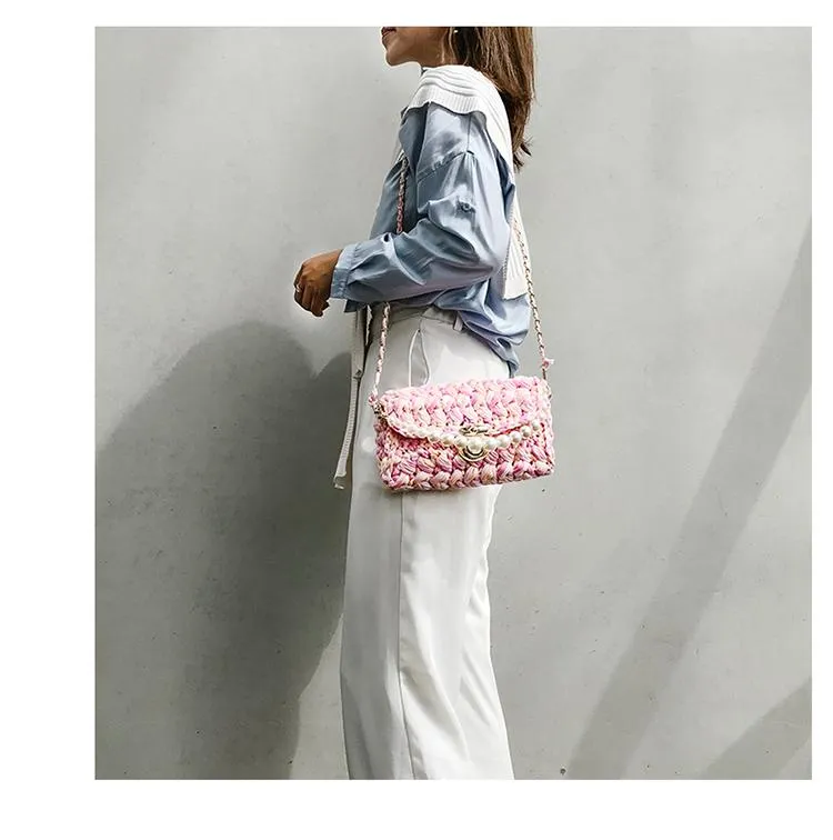 Cute Blue Crochet Small Handbag Crossbody Purse Crochet Shoulder Bag for Girl Cute Crochet Purses