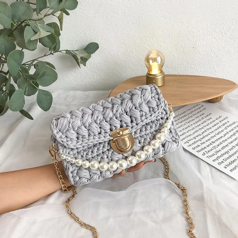 Cute Blue Crochet Small Handbag Crossbody Purse Crochet Shoulder Bag for Girl Cute Crochet Purses