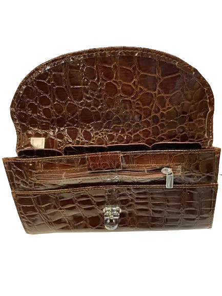 Dark Brown Shiny Faux Alligator Wallet