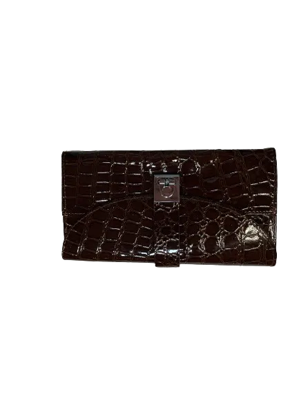 Dark Brown Shiny Faux Alligator Wallet
