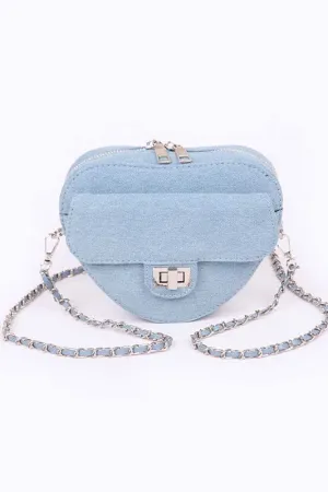 Denim Heart Shape Crossbody Swing Bag