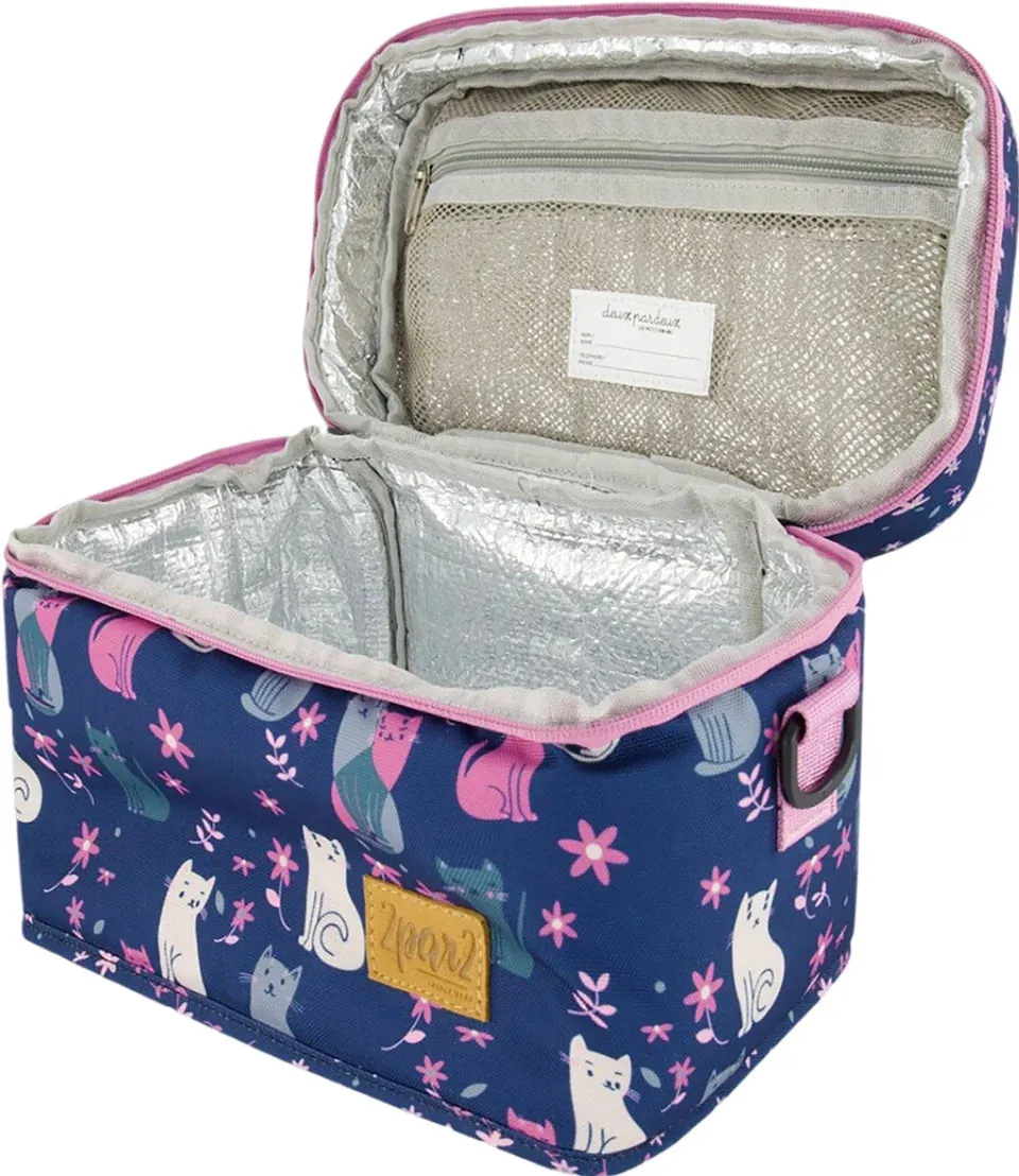deux par deux Printed Lunch Box - Navy Blue Cats