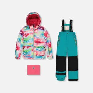 Deux Par Deux Two-Piece Snowsuit - Printed Bubbles/Viridian Green
