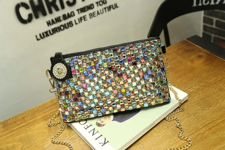 Diamond Hand Clutch Bag Color Diamond Dinner Bag Shoulder Bag Messenger Bag Female Chain Bag