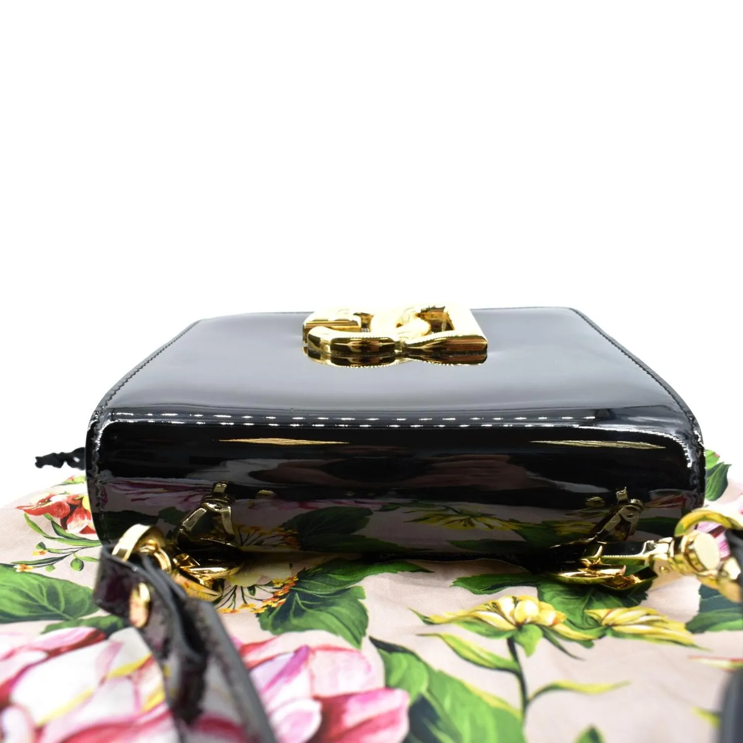 DOLCE & GABBANA Logo Patent Leather Crossbody Bag Black