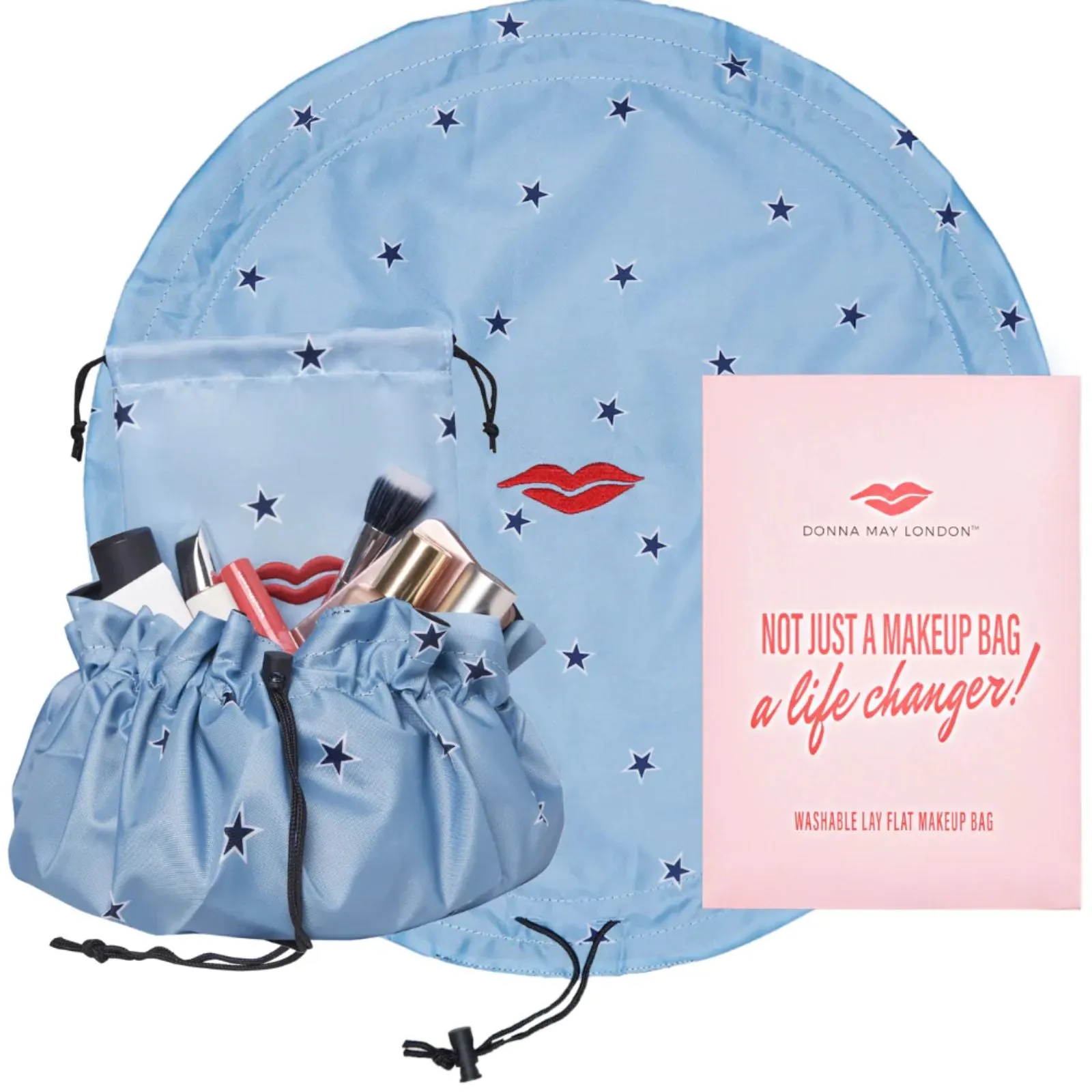 Donna May Drawstring Makeup Bag - Blue Star