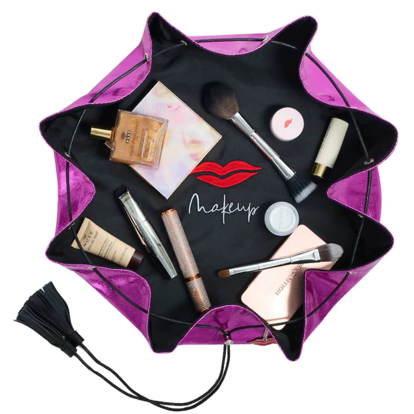 Donna May Metallic Drawstring Makeup Bag - Hot Pink