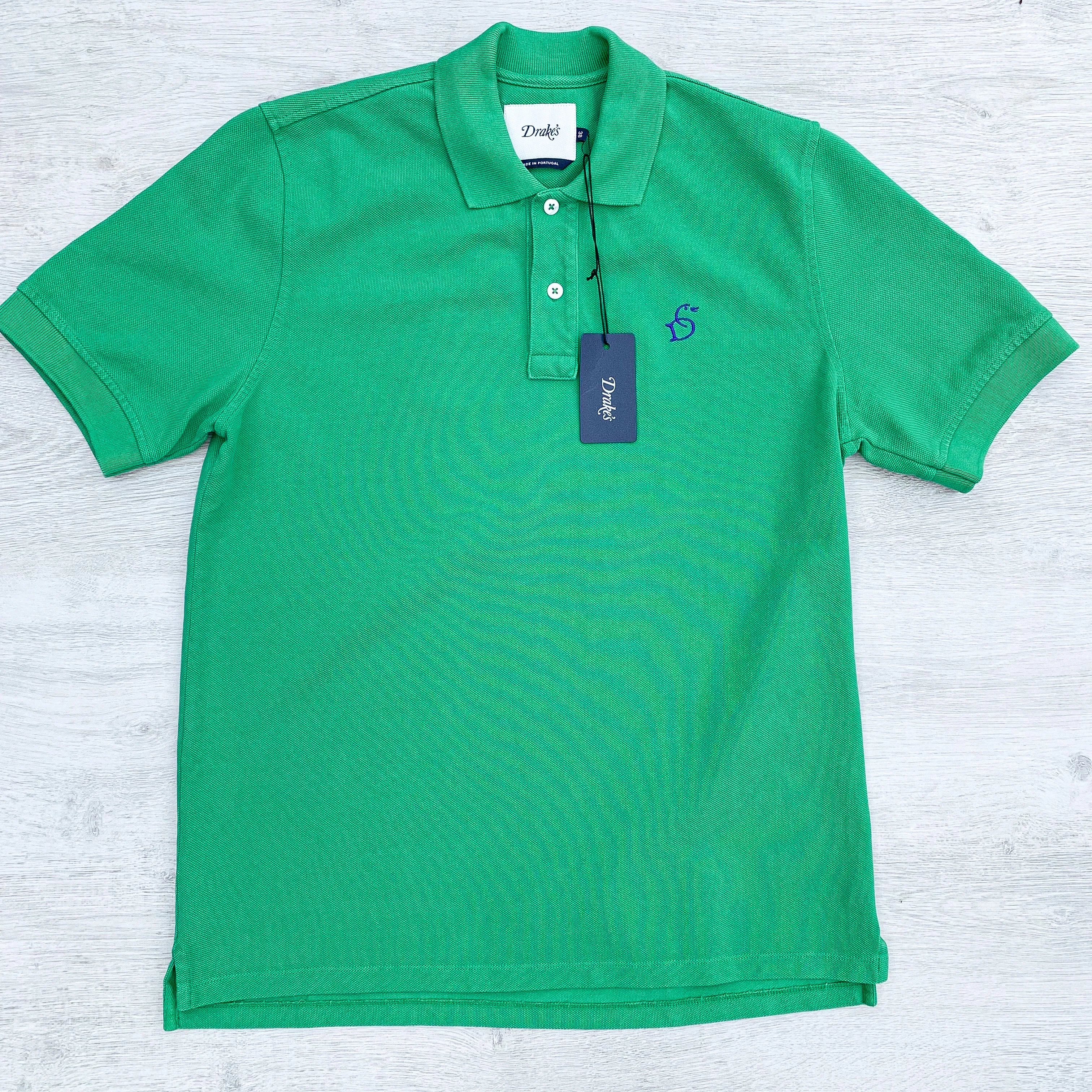 Drake's Green Polo Shirt With Duck Logo Embroidered Cotton Piqué