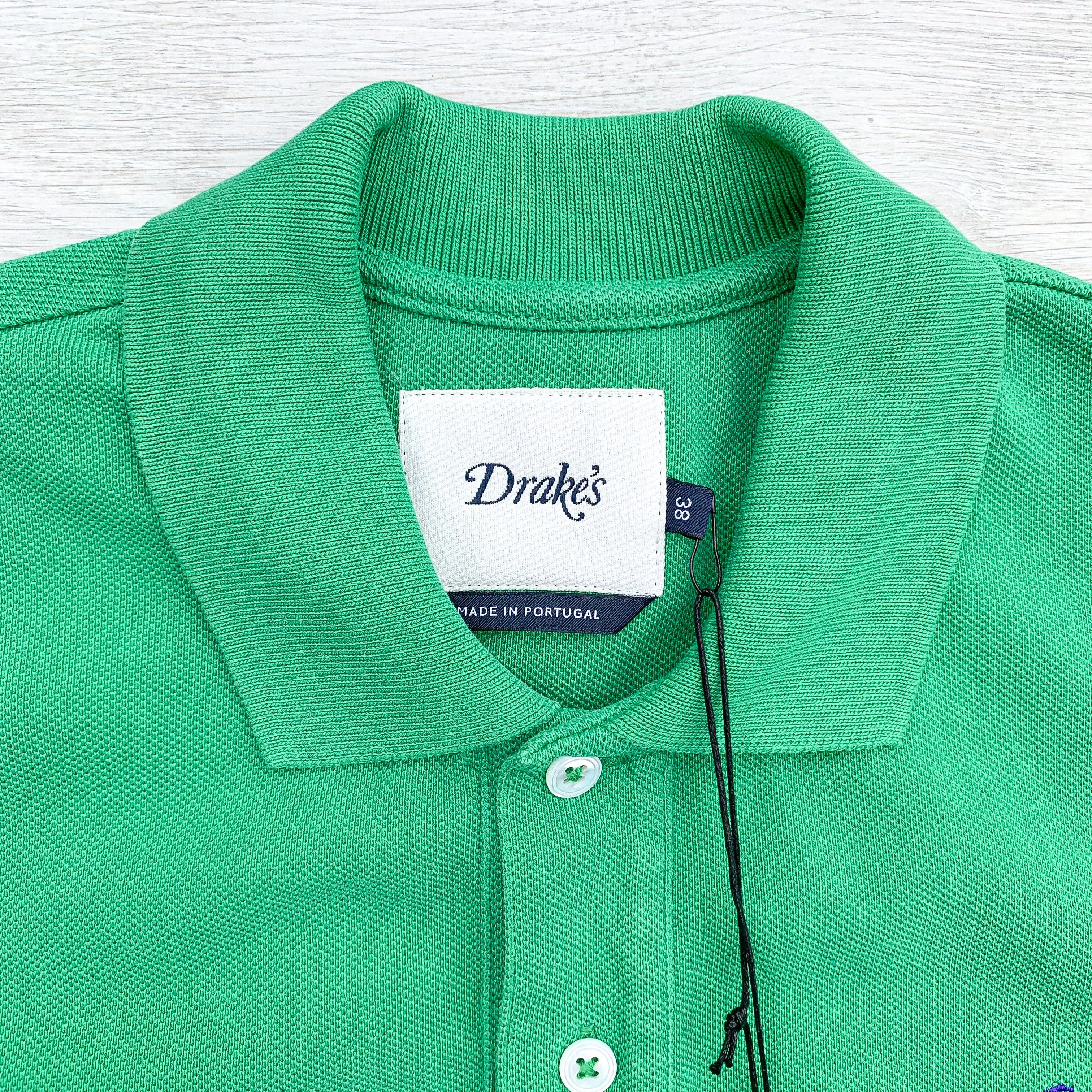 Drake's Green Polo Shirt With Duck Logo Embroidered Cotton Piqué