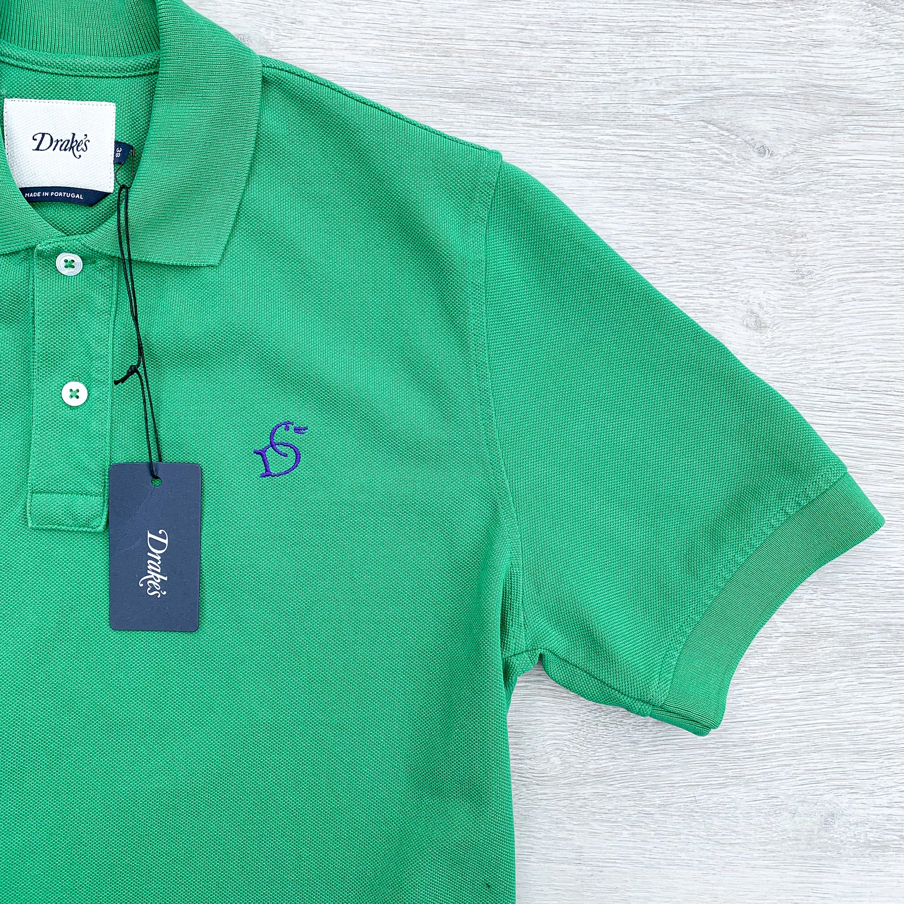 Drake's Green Polo Shirt With Duck Logo Embroidered Cotton Piqué