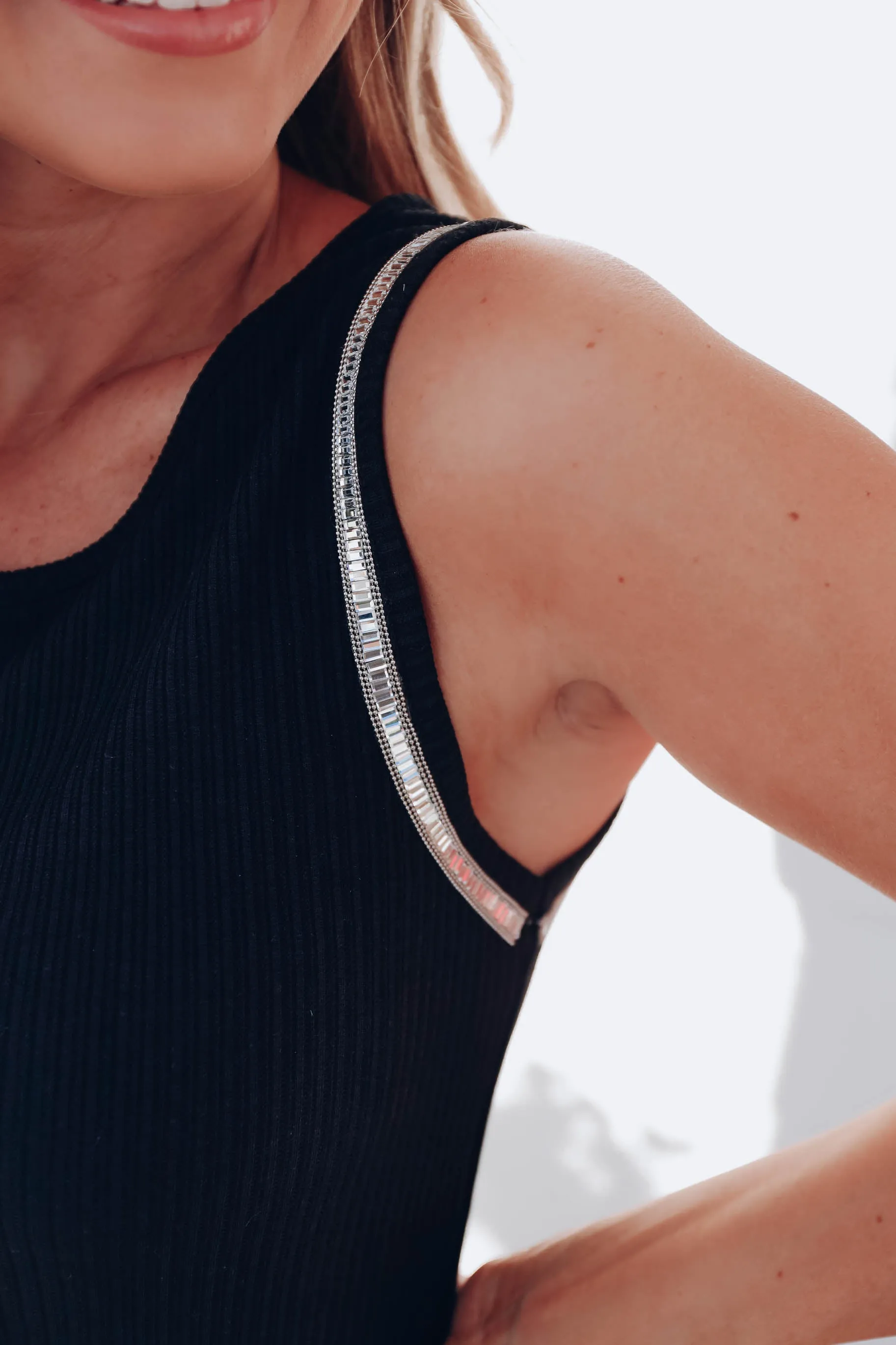 Elaine Embellished Ribbed Tank - Black