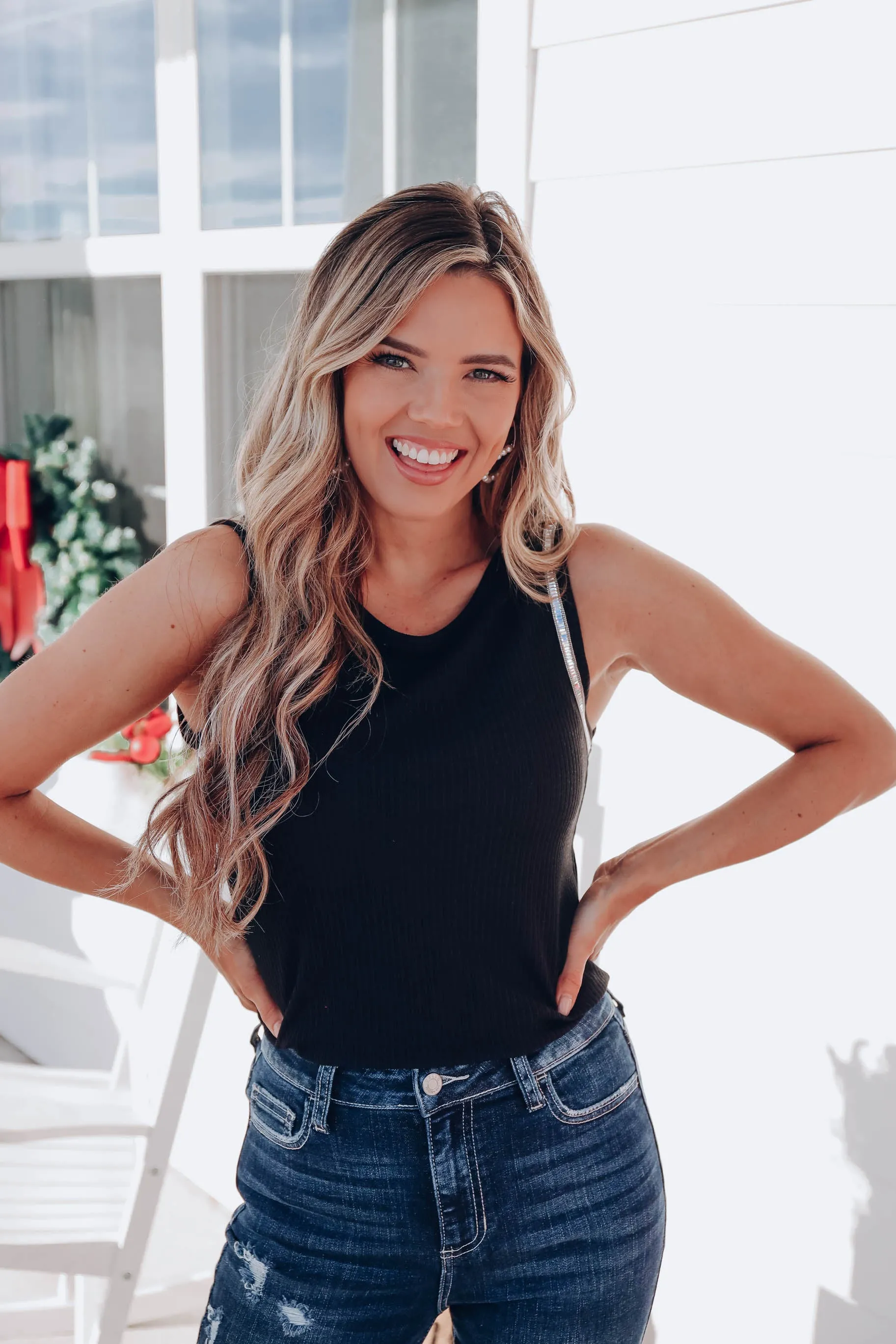 Elaine Embellished Ribbed Tank - Black