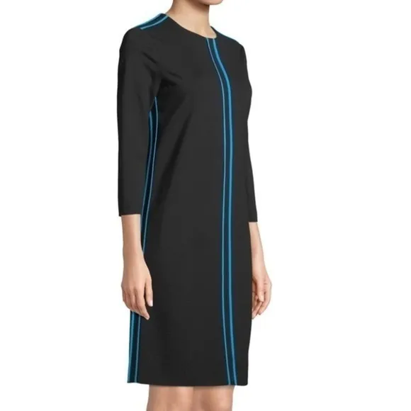 Escada Sport Navy Blue w/ Red Stripes 3/4 Sleeve A-Line Knit Dress w/ Piping