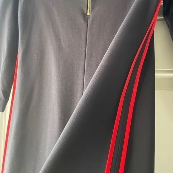 Escada Sport Navy Blue w/ Red Stripes 3/4 Sleeve A-Line Knit Dress w/ Piping