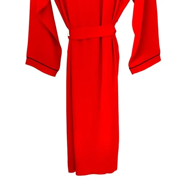 Fabletics NEW Eco-satin Robe In Strawberry Red With Black Trim Size M