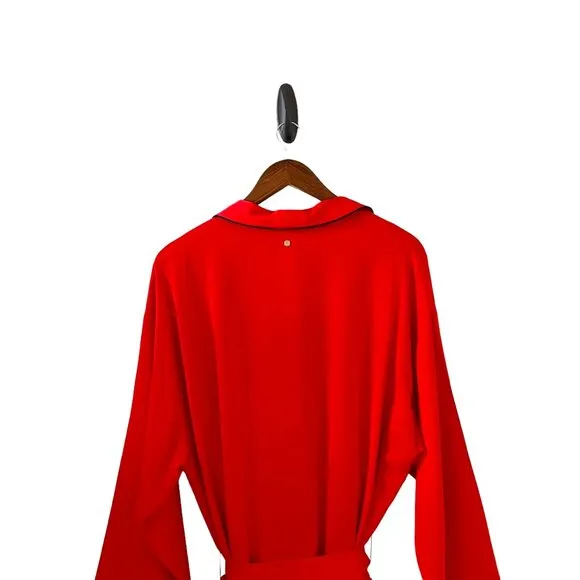 Fabletics NEW Eco-satin Robe In Strawberry Red With Black Trim Size M
