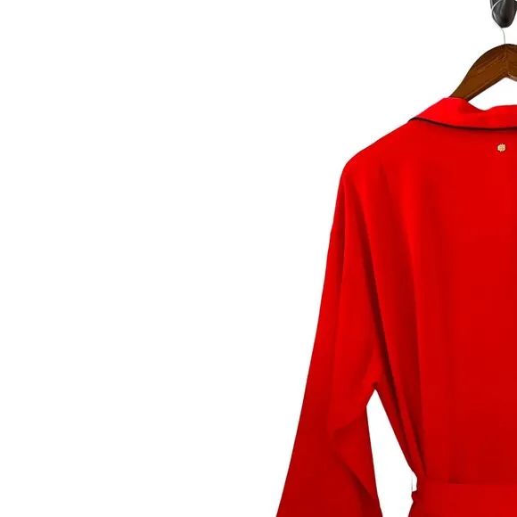 Fabletics NEW Eco-satin Robe In Strawberry Red With Black Trim Size M